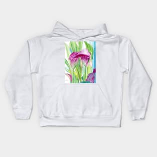 Pink Calla lilies watercolour painting Kids Hoodie